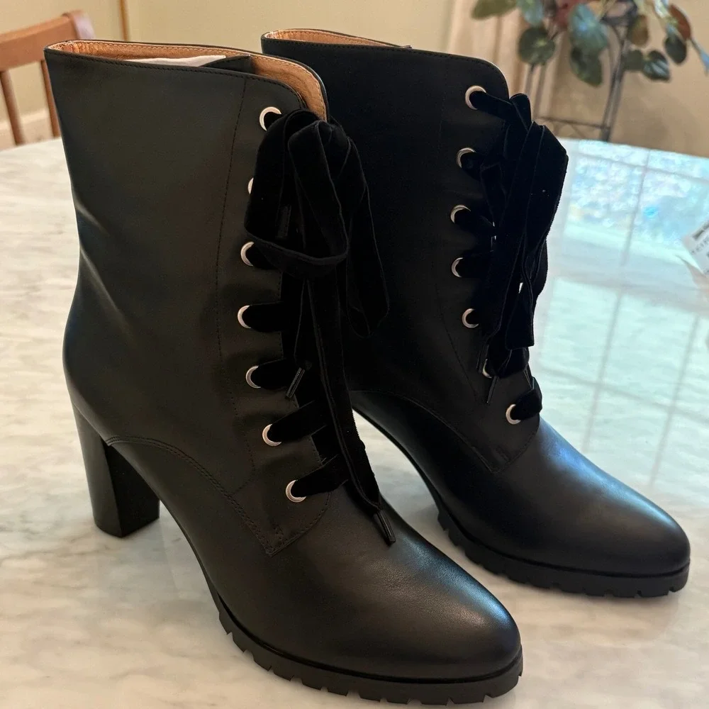 Anthropologie‎ Matiko Emma Lace-Up Lug Sole Block Heel Boot Black 39 NIB
